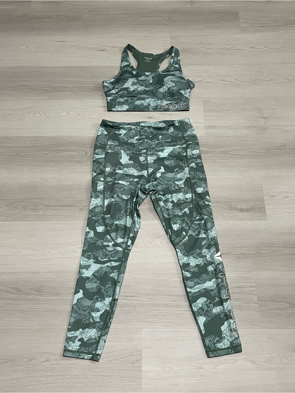 Reebok Green Camo High-Waist Leggings & Sports Bra Set